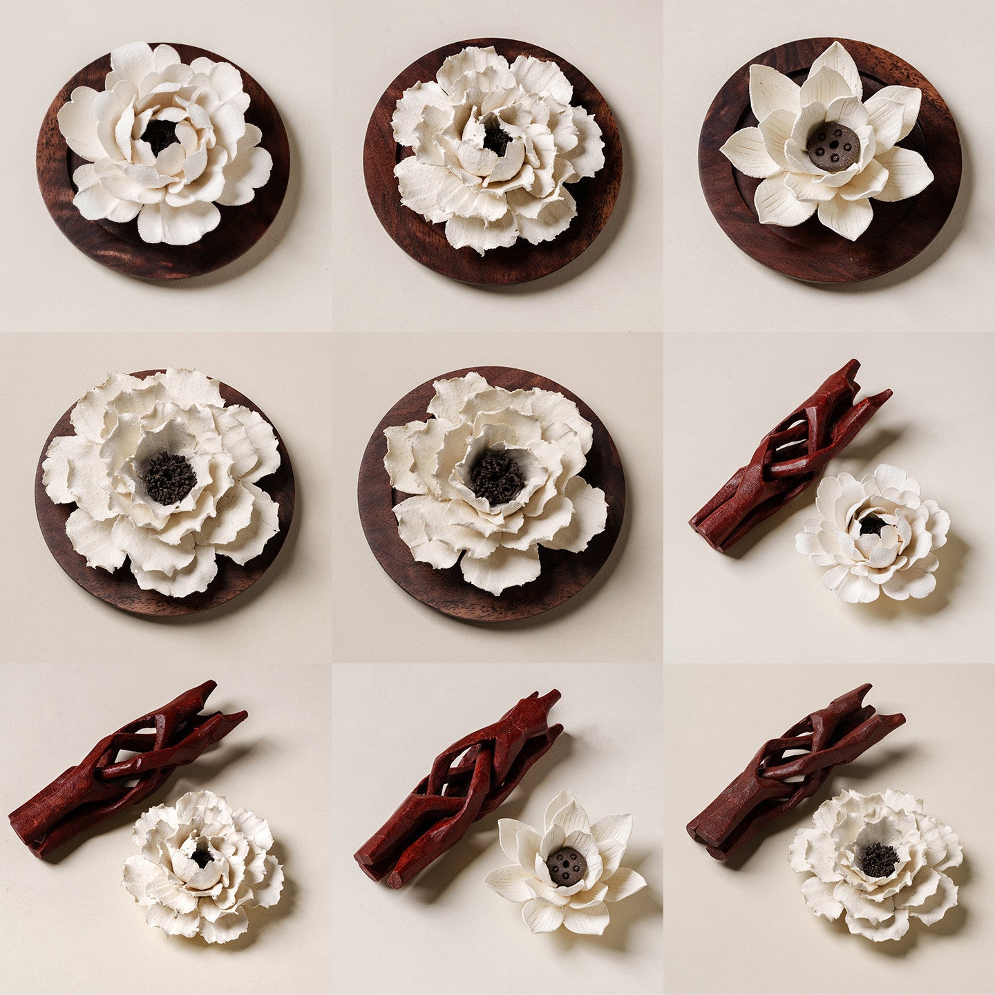 Ceramic Peony Incense Holder — Handmade Floral Sculpture for Desk & Home Decor