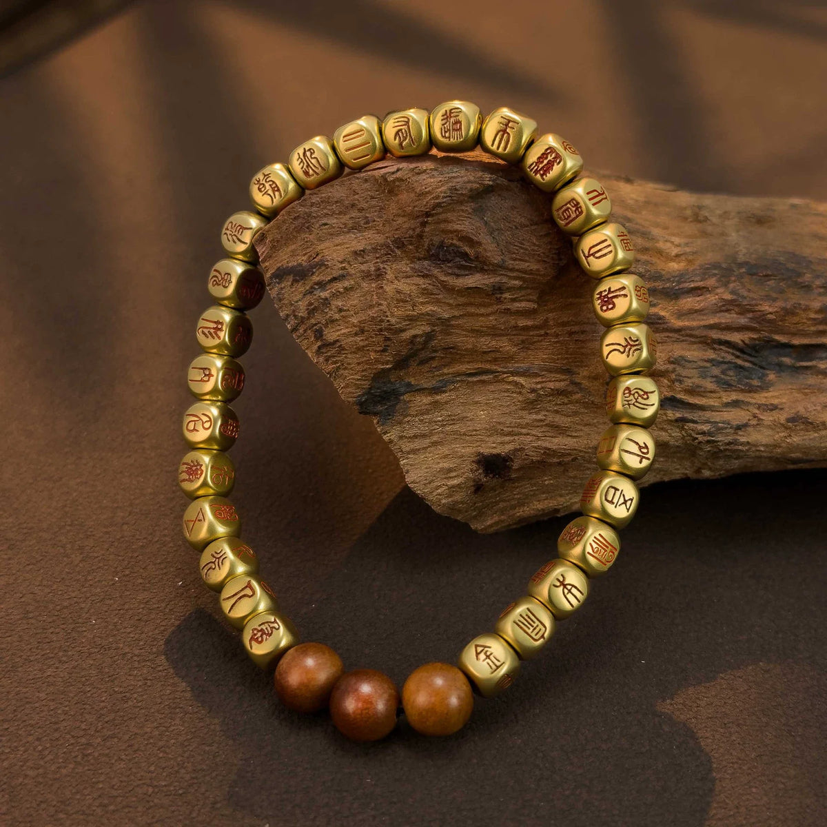 Golden Light Mantra Solid Copper Bead Bracelet with Thunderstruck Jujube Wood – Symbol of Protection & Balance - ShaolinMart