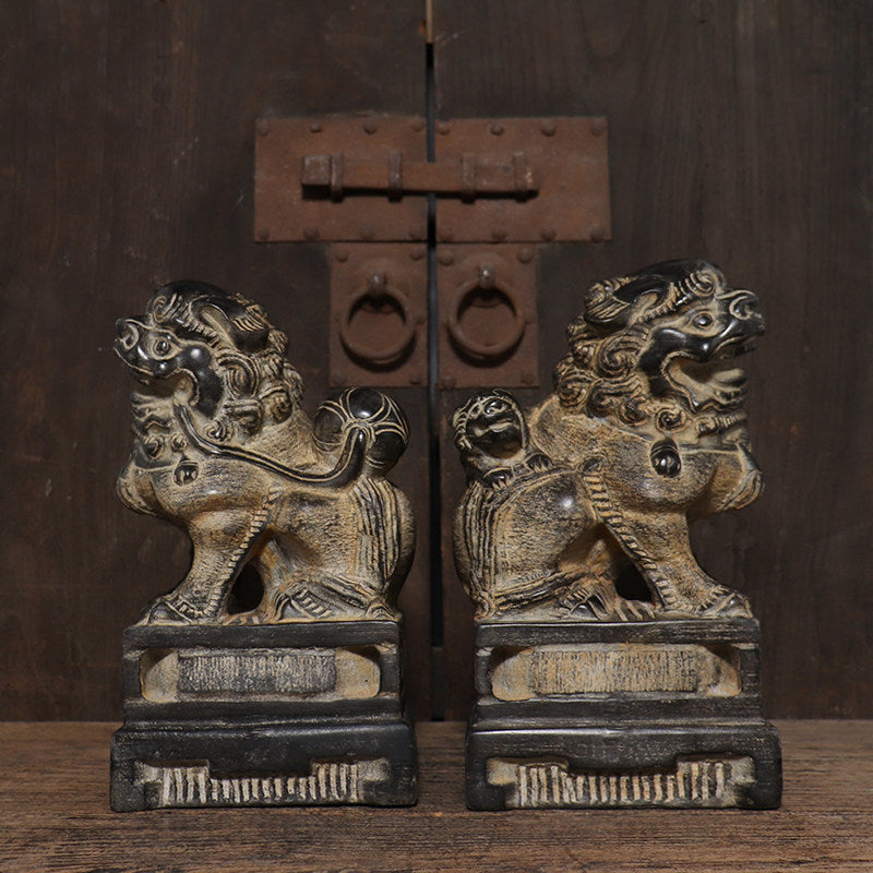 Hand-Carved Bluestone Guardian Lion Pair – Feng Shui Protection Statues