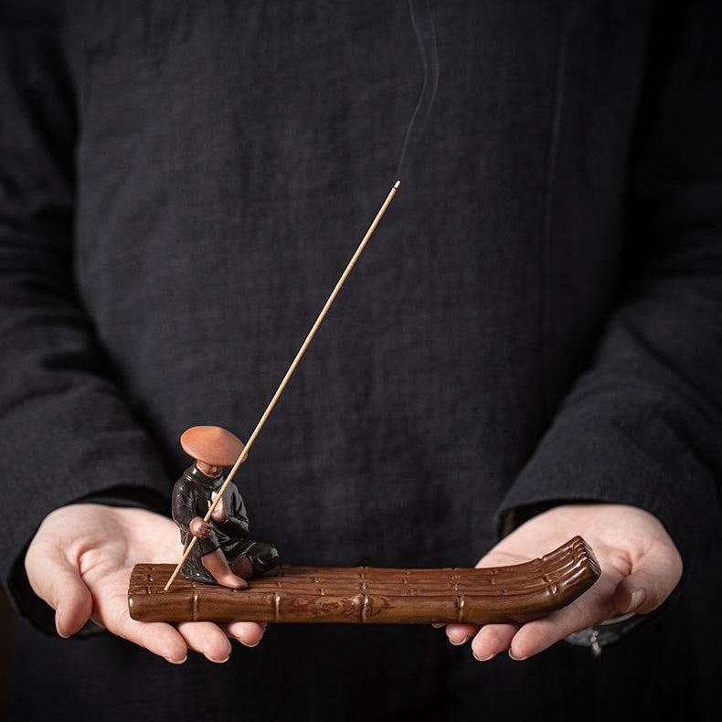 Samurai Wanderer Ceramic Bamboo Raft Incense Holder & Tabletop Decor