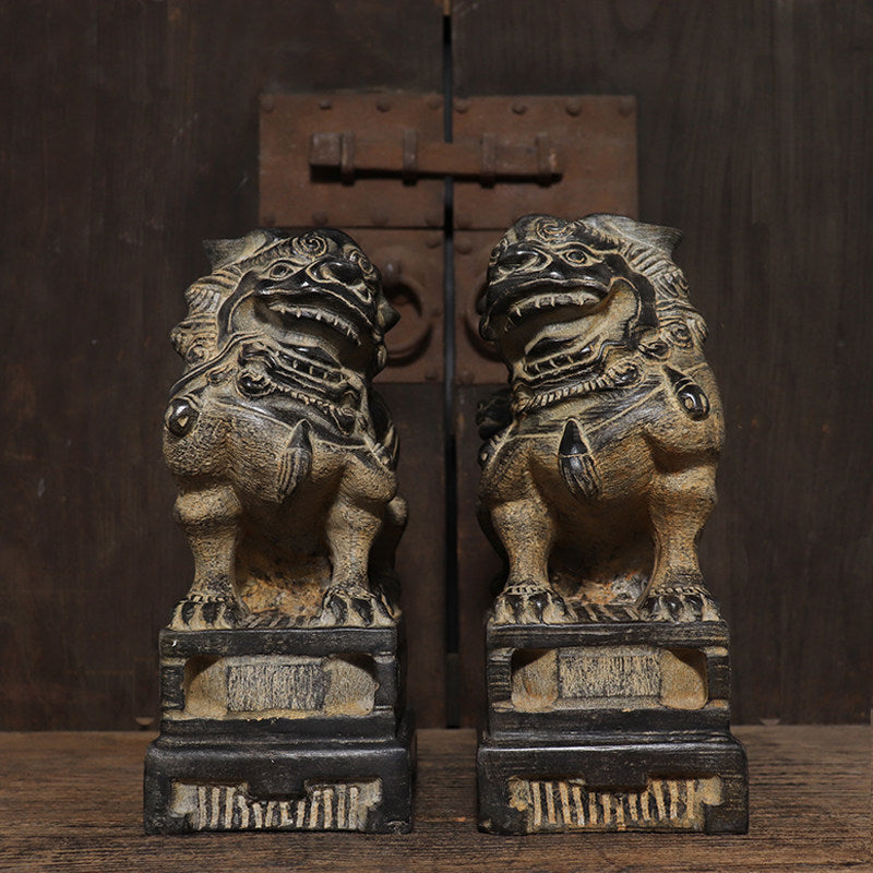 Hand-Carved Bluestone Guardian Lion Pair – Feng Shui Protection Statues