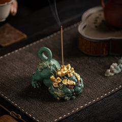 Imperial Green Jinmao Hou Pixiu Incense Burner – Creative Stick Incense Holder & Mythological Guardian Statue