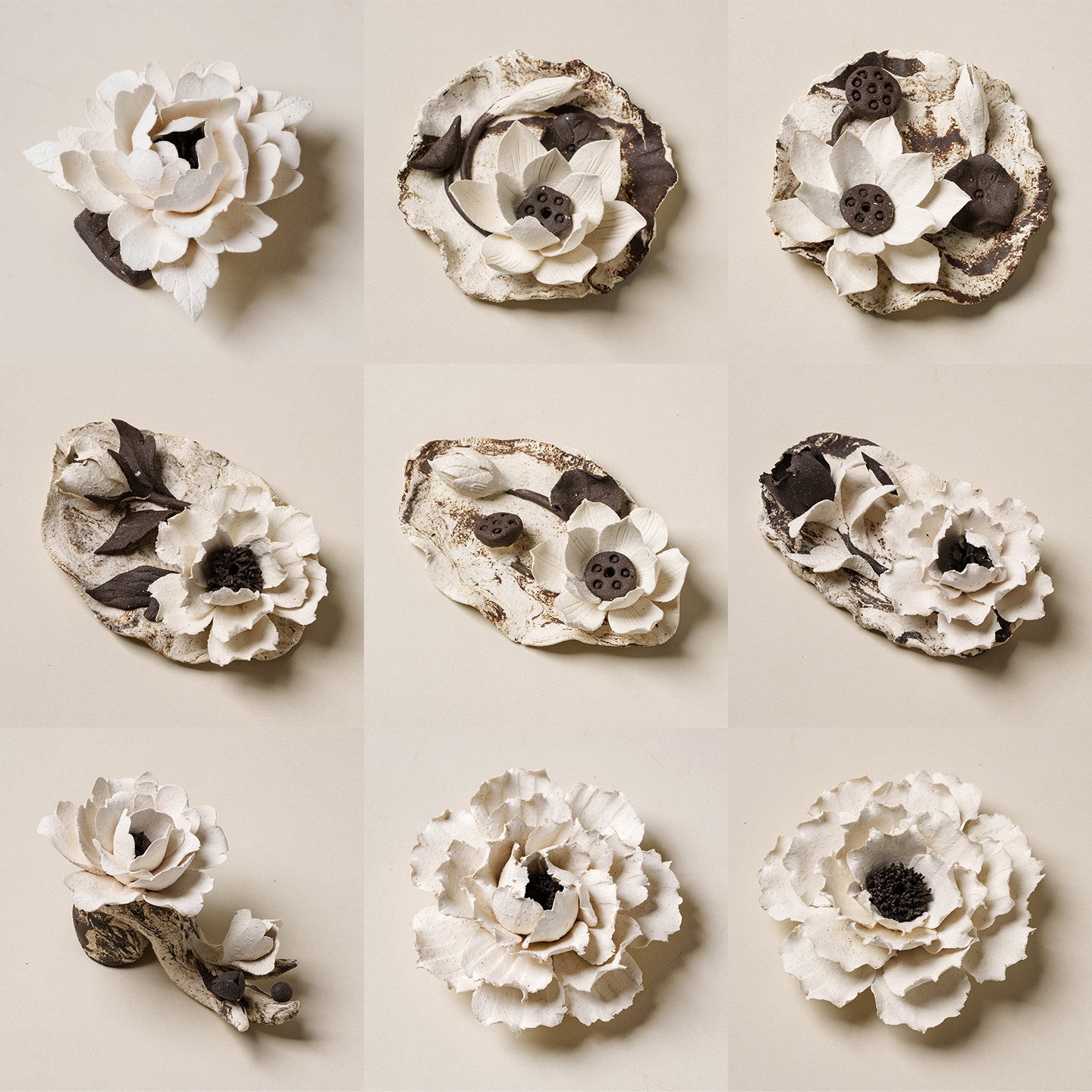 Ceramic Peony Incense Holder — Handmade Floral Sculpture for Desk & Home Decor