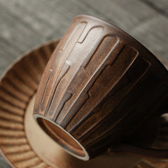 Rustic Earthenware Cup & Saucer Set – Vintage Ceramic Mug with Handcrafted Texture, 8.1 oz