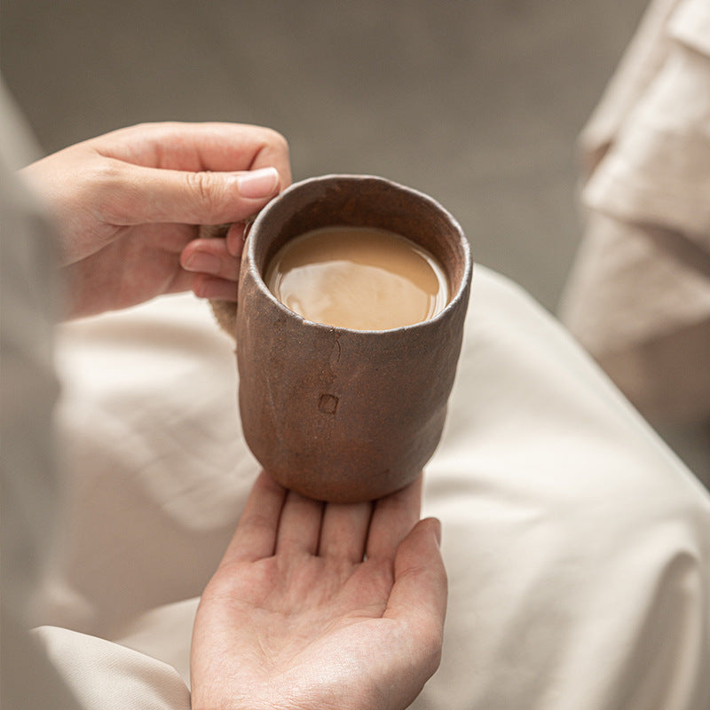Shaolin "Raw Earth" Artisan Mug: Hand-Pinched Stoneware with Rustic Rope Handle