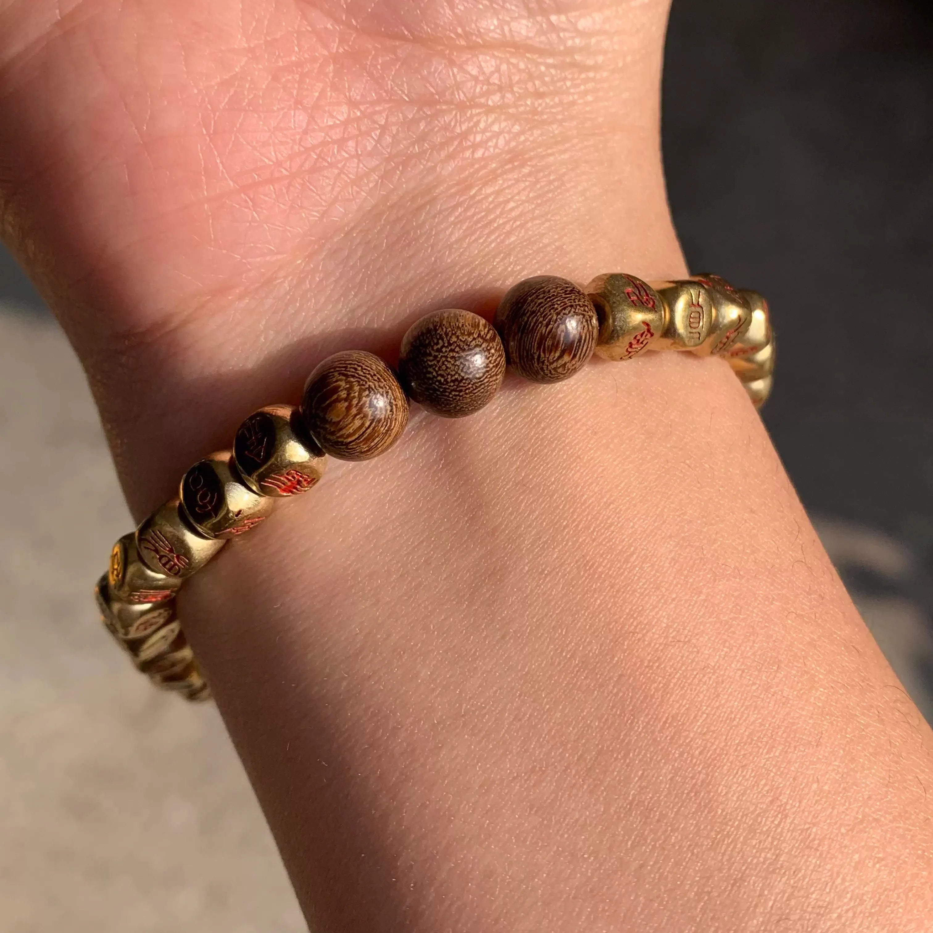 Golden Light Mantra Solid Copper Bead Bracelet with Thunderstruck Jujube Wood – Symbol of Protection & Balance - ShaolinMart