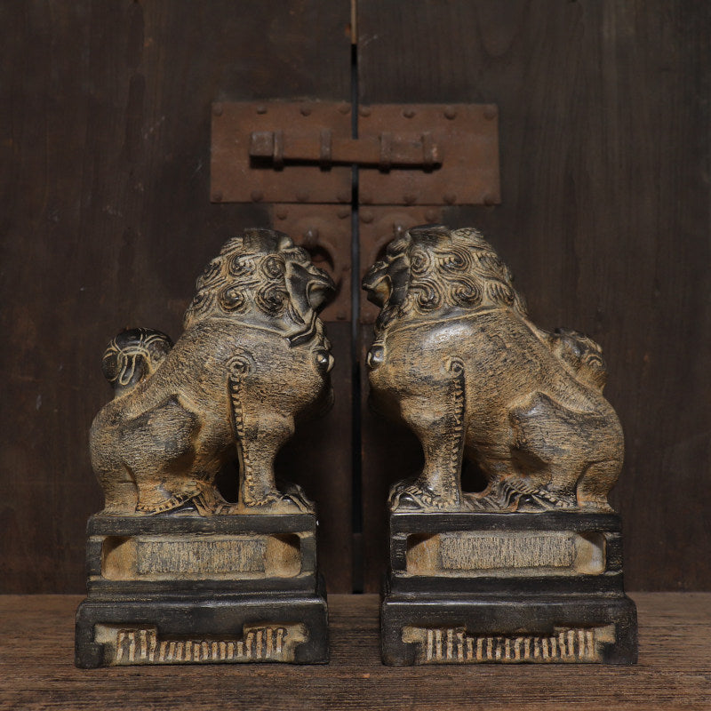 Hand-Carved Bluestone Guardian Lion Pair – Feng Shui Protection Statues
