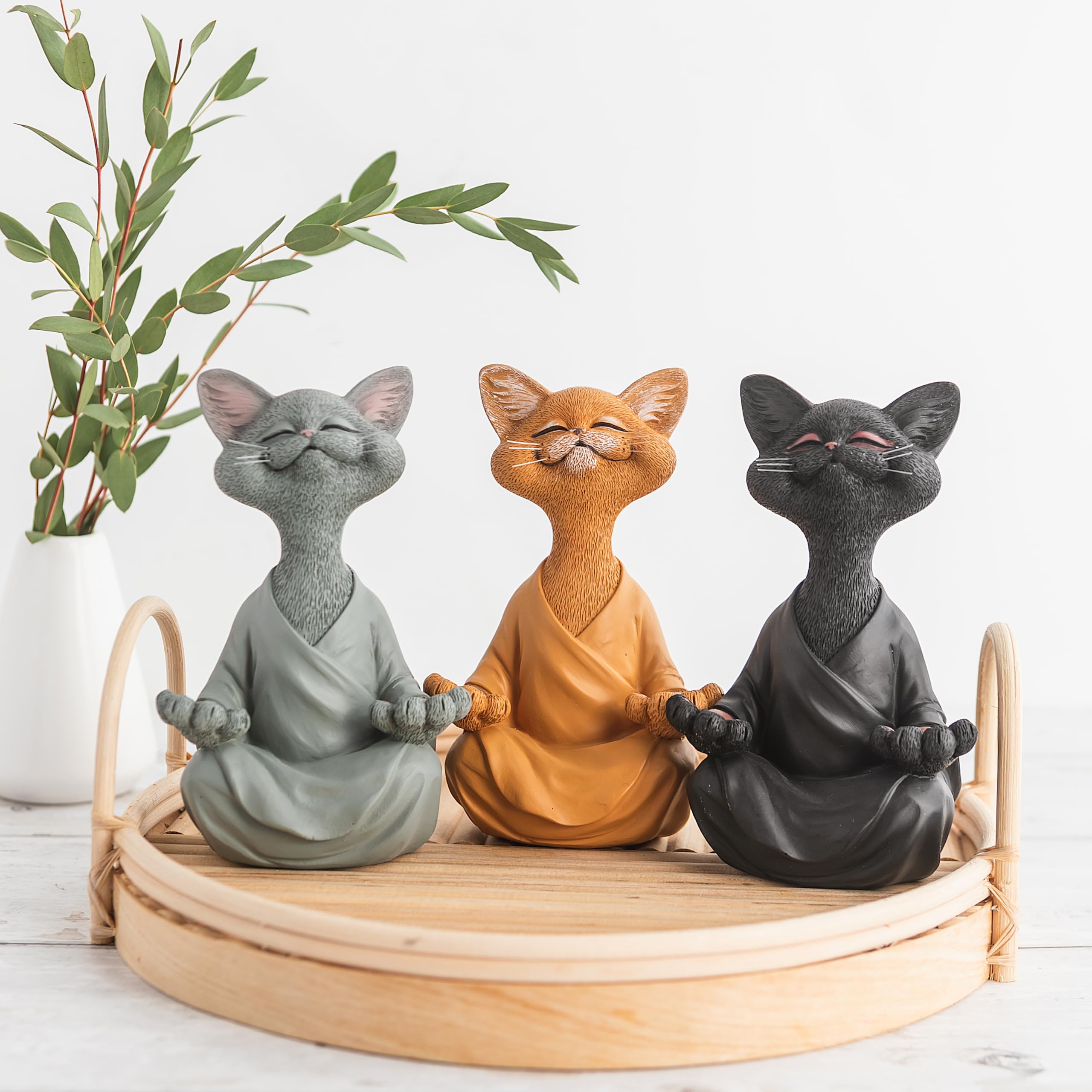 Quiet Joy – Hand-Painted Buddha-Inspired Meditation Cat Figurine