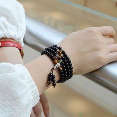 ShaoLin Black Obsidian Tiger Eye Blessing Mala Bracelet | 108 Bead Meditation Mala