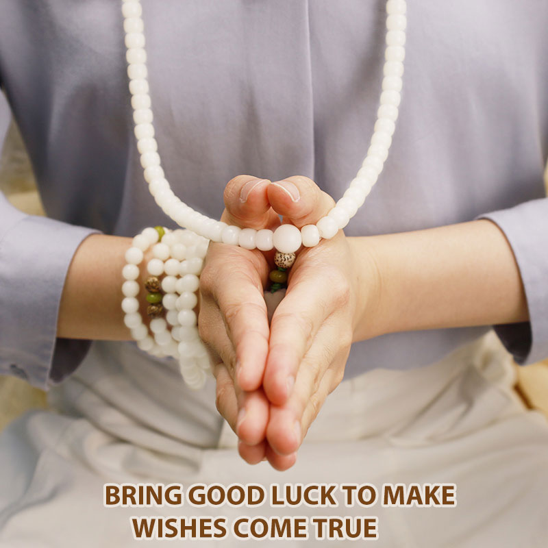 Rest Nest White Jade Bodhi Lotus Mala Harmony Necklace Bracelet