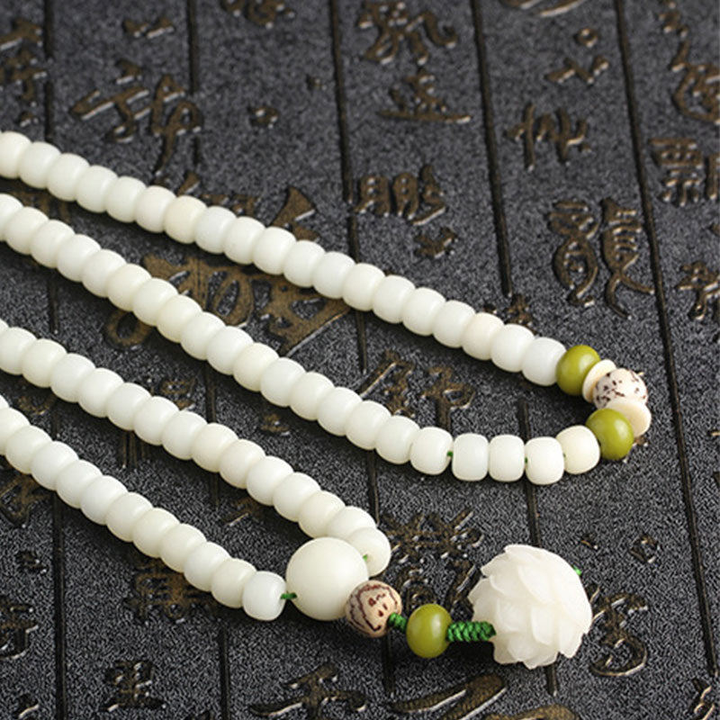 Rest Nest White Jade Bodhi Lotus Mala Harmony Necklace Bracelet