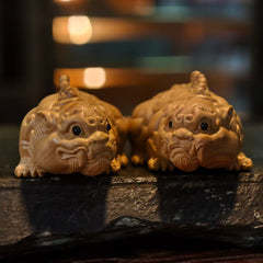 Boxwood Pixiu Pair – Hand-Carved Crouching Wealth Guardians