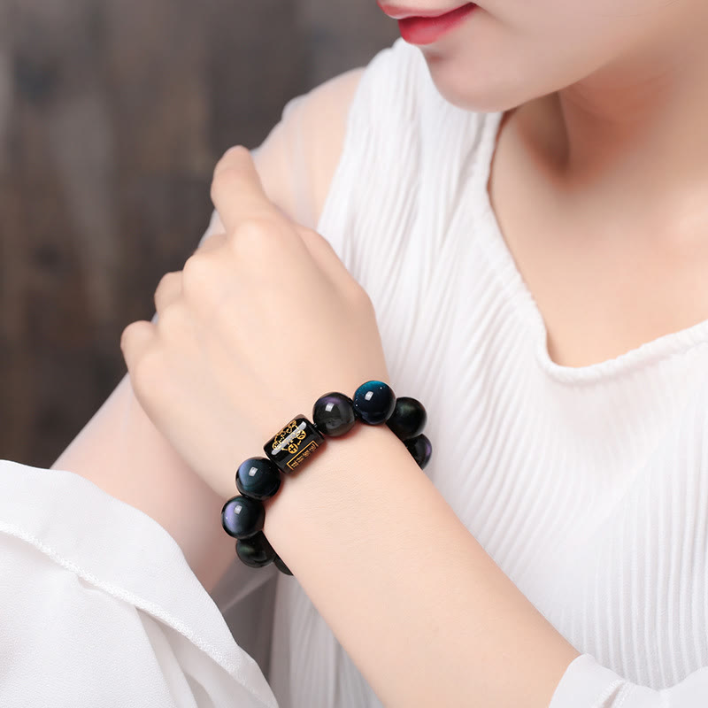 Rest Nest Natural Rainbow Obsidian Positive Transformation Bracelet