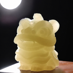 Natural Jade Awakening Lion Ornament – Hand-Carved Feng Shui Guardian