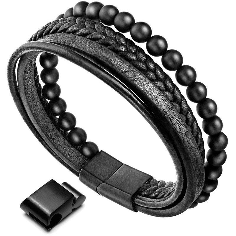Rest Nest Natural Lava Rock Black Onyx Bead Leather Bracelet