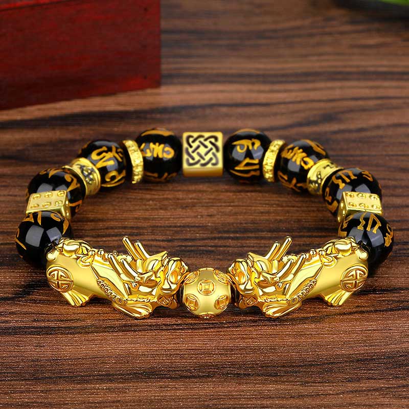 Rest Nest FengShui Double PiXiu Obsidian Om Mani Padme Hum Wealth Bracelet