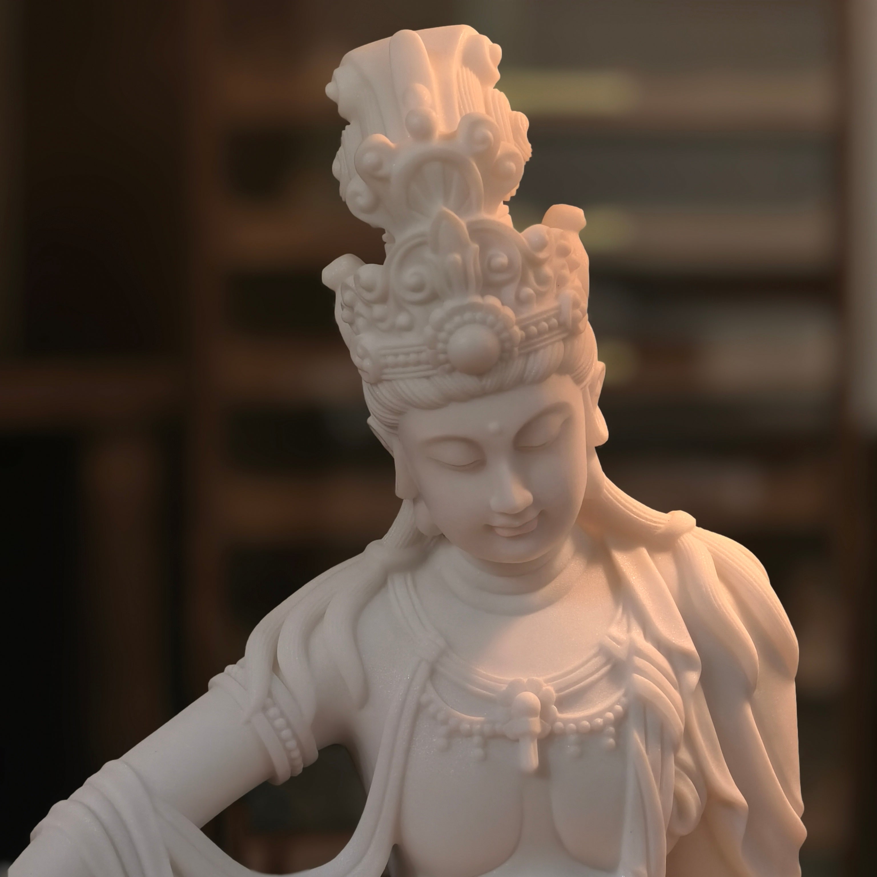 Guanyin Statue in Sandstone – Serene Seated Bodhisattva Sculpture