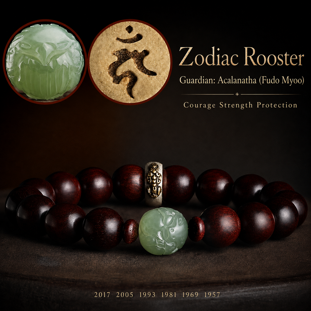 Hetian Jade & Zitan Wood Zodiac Guardian Bracelet – Personal Birth-Year Symbol