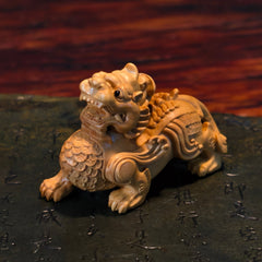 Boxwood Pixiu Statue Pair – Hand-Carved Coin Wealth Guardians