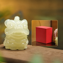 Natural Jade Awakening Lion Ornament – Hand-Carved Feng Shui Guardian