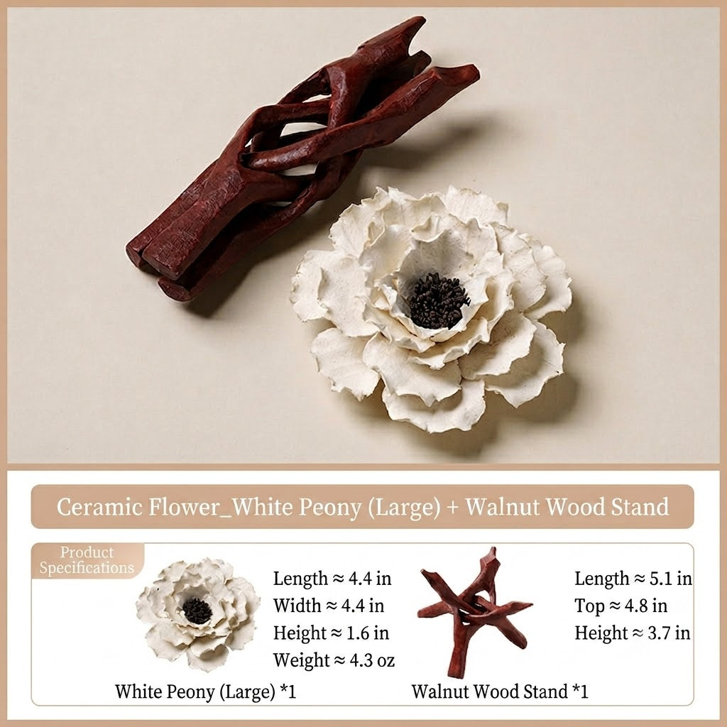 Ceramic Peony Incense Holder — Handmade Floral Sculpture for Desk & Home Decor