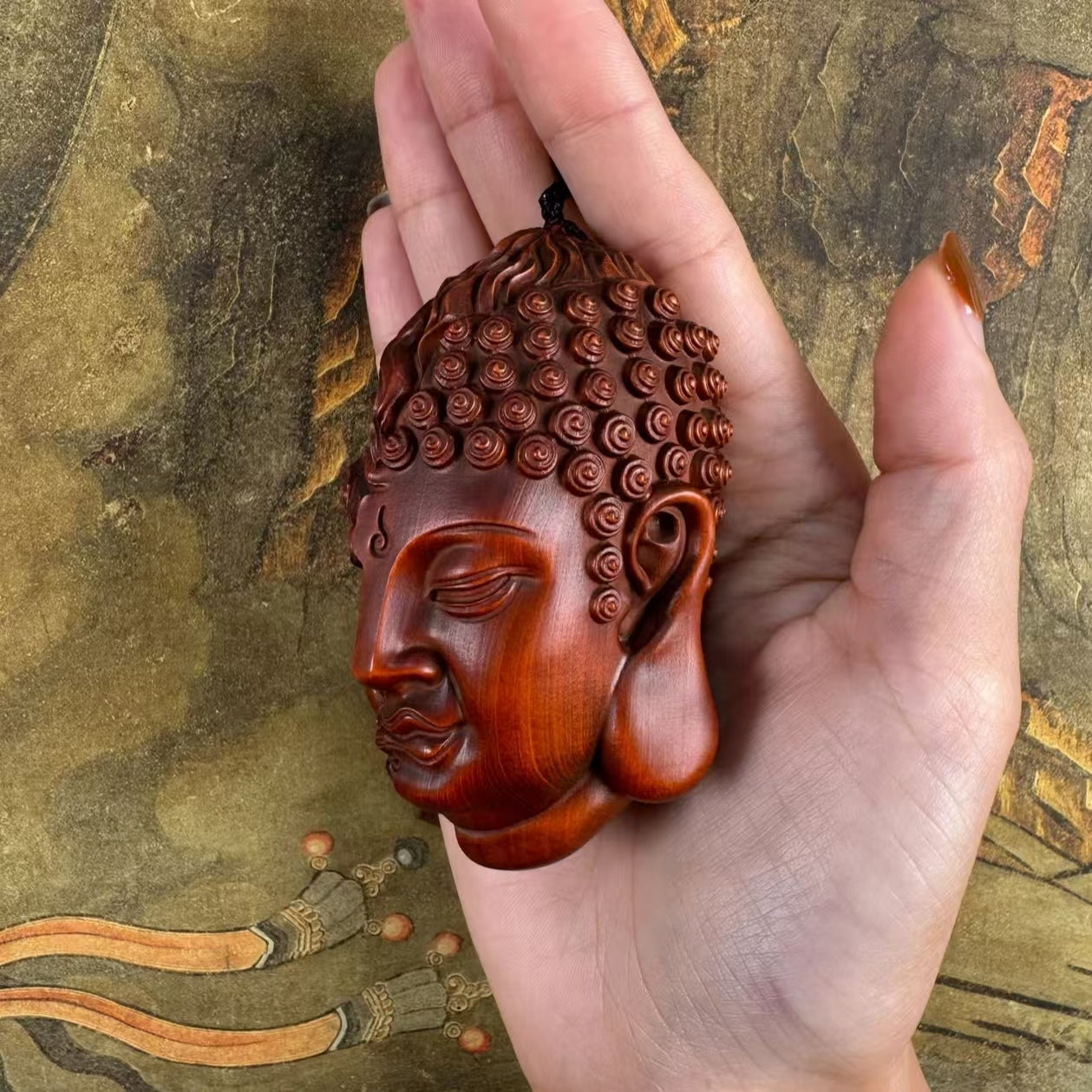 Harmony in Chaos – Hand-Carved Boxwood Palm Carving & Hanging Charm