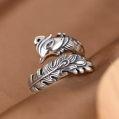 S925 Sterling Silver Dragon & Phoenix Couple Rings – Adjustable Vintage Symbolic Jewelry