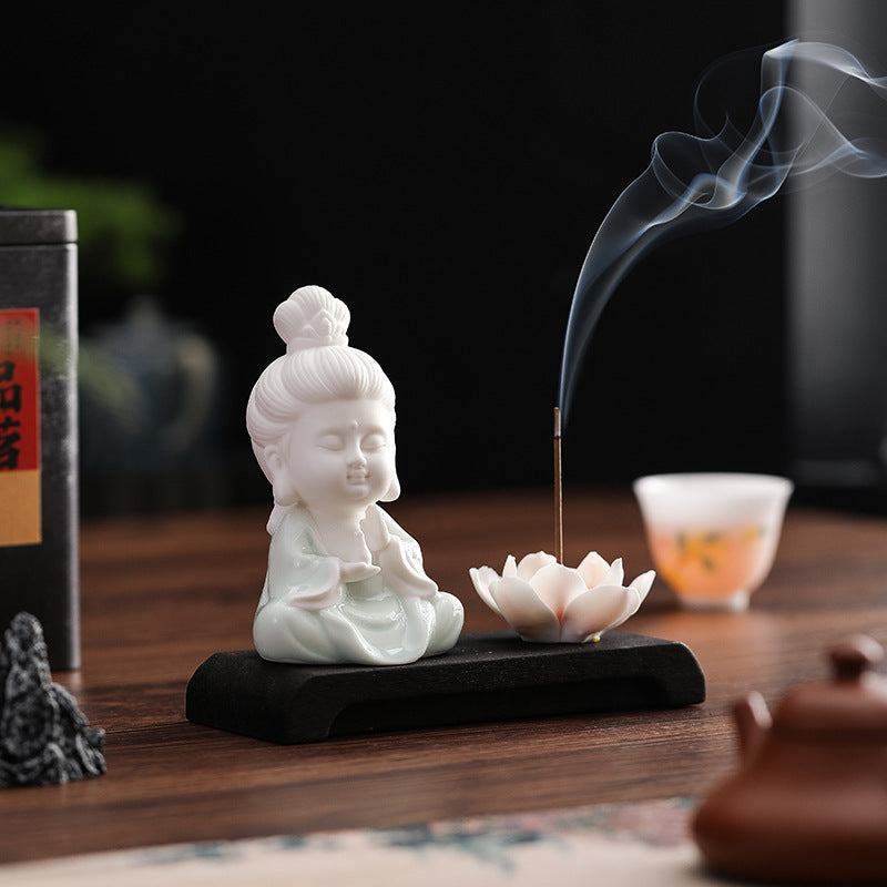 Pure Vase Guanyin Ceramic Incense Holder – Lotus Stick Incense Burner & Elegant Home Decor