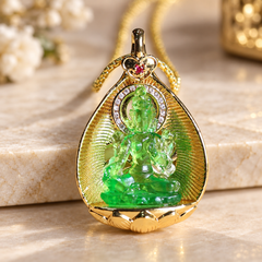 Green Tara Liu Li Glass Pendant – Copper Zircon Amulet Necklace