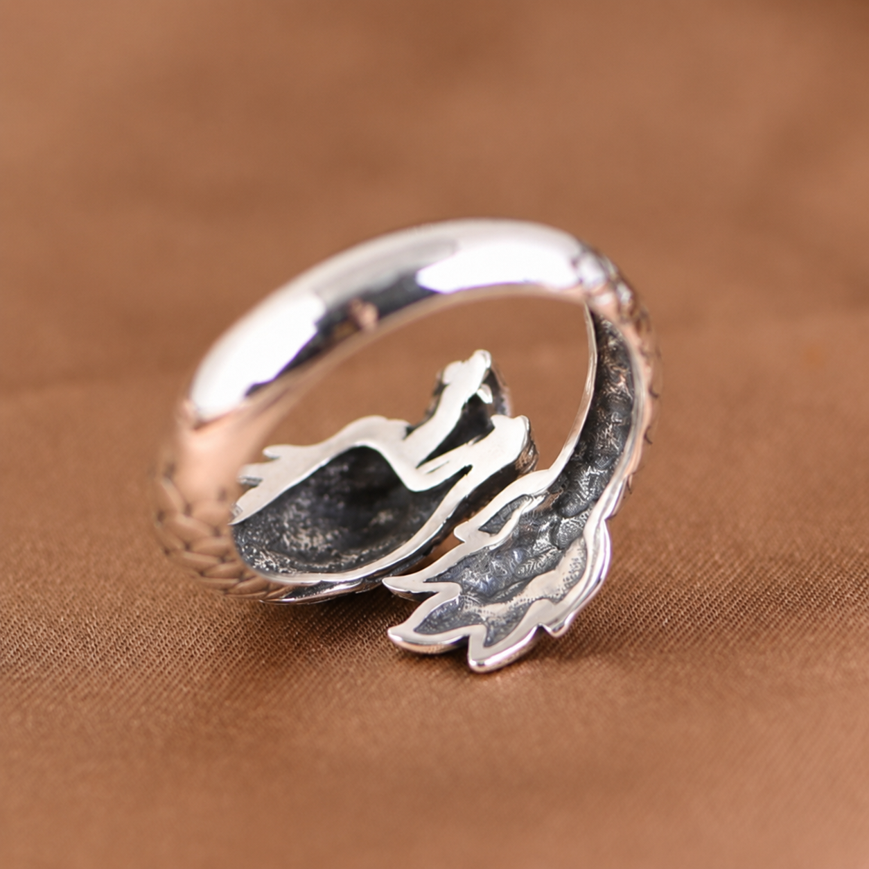 S925 Sterling Silver Dragon & Phoenix Couple Rings – Adjustable Vintage Symbolic Jewelry