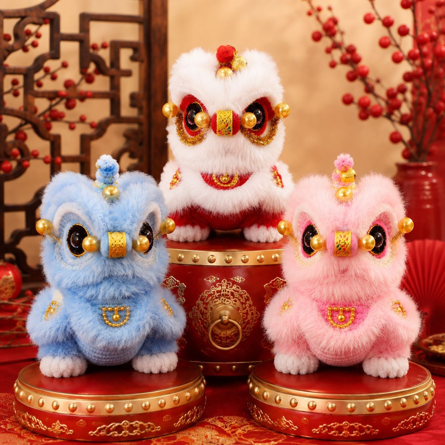 Awakening Lion Plush Ornament – Cheerful Lion Dance Figurine with Cultural Meaning & Good Wishes