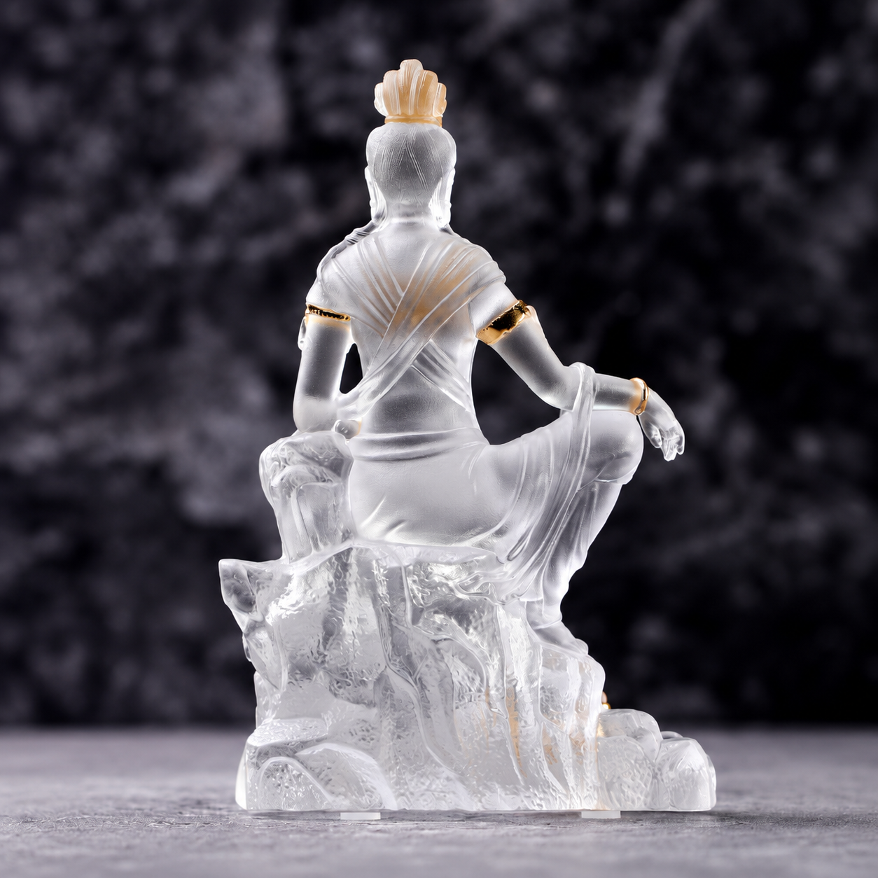 Guanyin Statue Liu Li Glass – Gilded Avalokitesvara Zen Decor