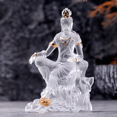 Guanyin Statue Liu Li Glass – Gilded Avalokitesvara Zen Decor